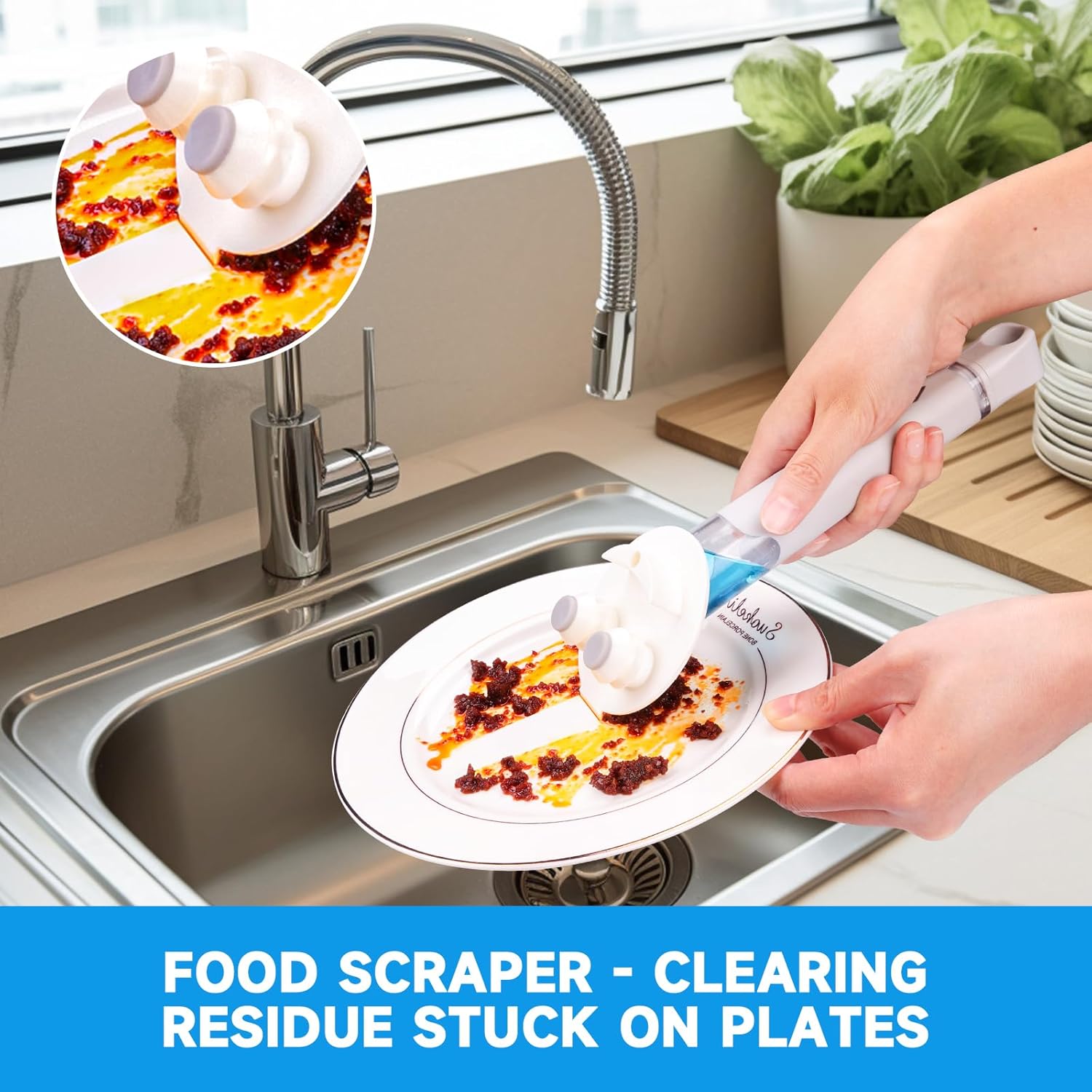 Smile Sponge Dish Wand Holder for Scrub Daddy, Soap Dispensing Handle, Scratch Free Kitchen Handle with Food Scraper